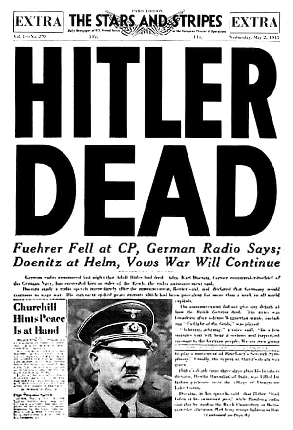 Newspaper announcing Hitler's Death